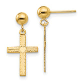 14k Polished & Satin Cross Dangle Earrings
